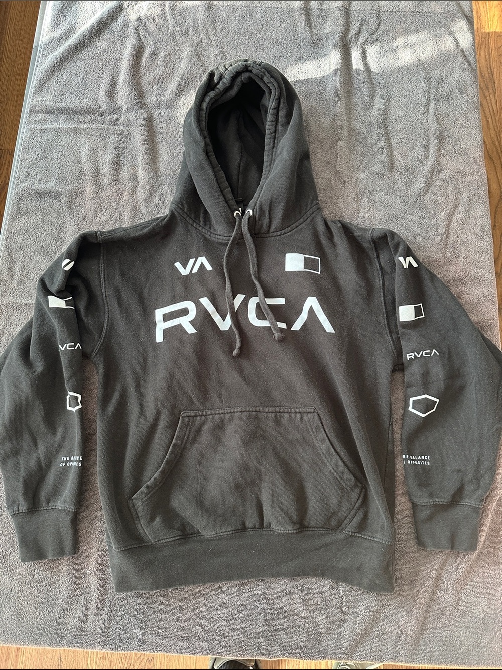 RVCA Black Pullover Hoodie with White Logo Graphics